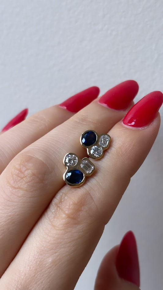 14k Diamond and Sapphire Stud Earrings