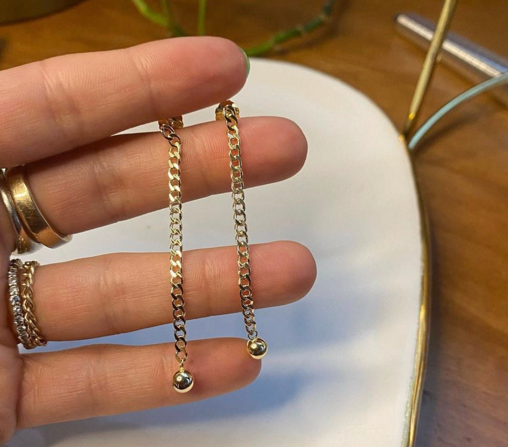 14k Solid Curb Chain Earring