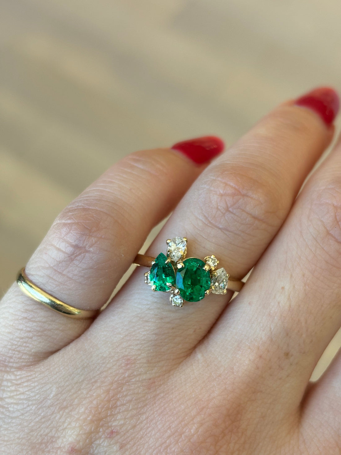 18k Emerald and Diamond Cluster Ring