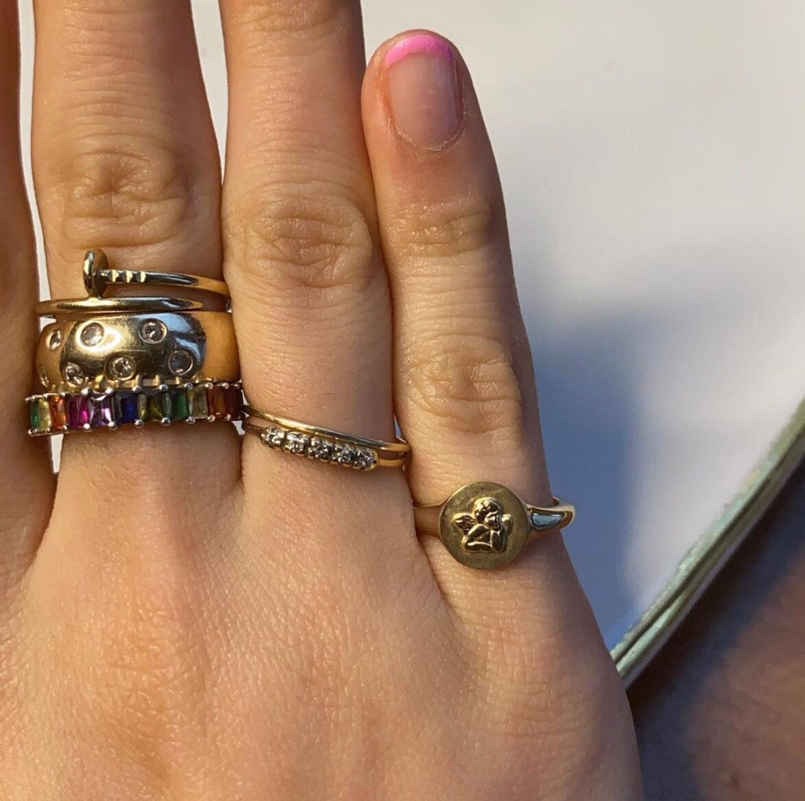 14K Yellow Cherub Angel Pinky Ring