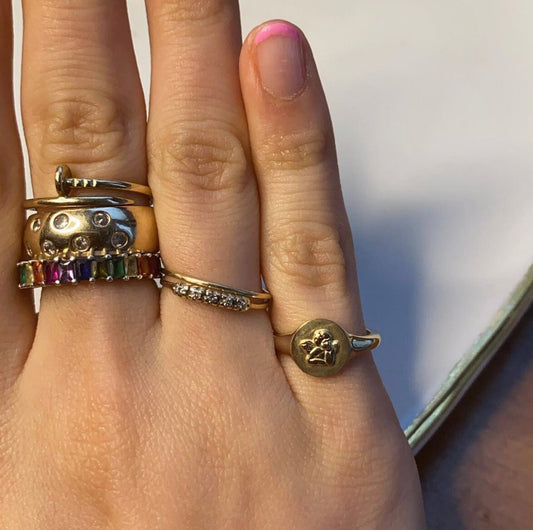 14K Yellow Cherub Angel Pinky Ring