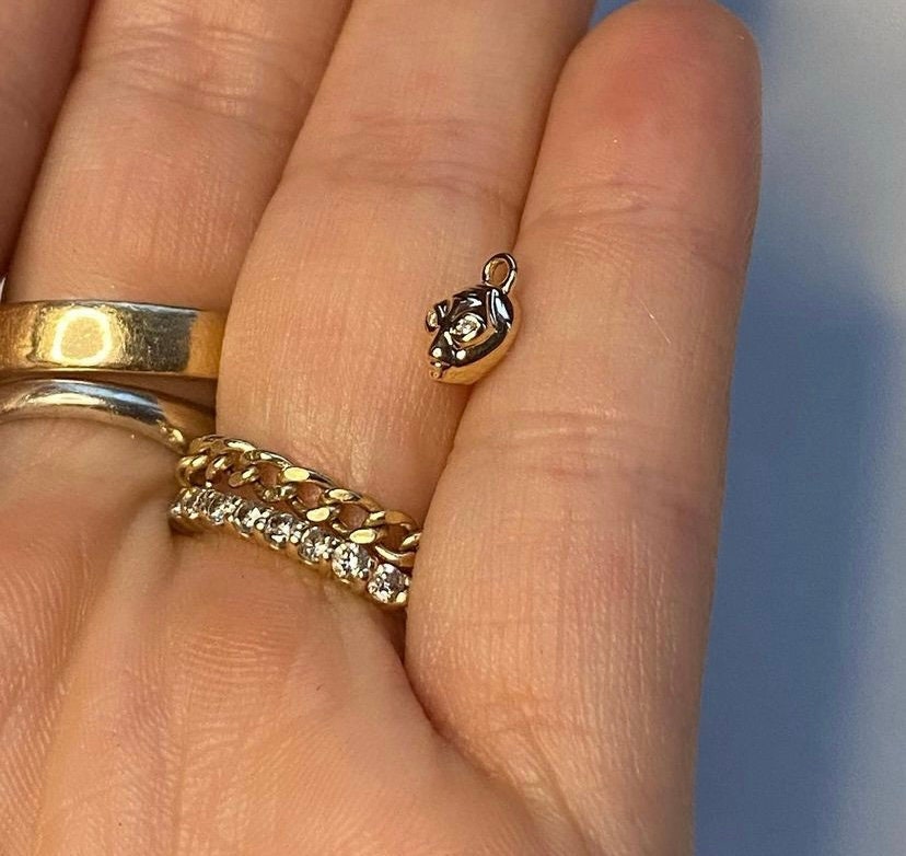 14K Yellow Natural Diamond Alien Dangle