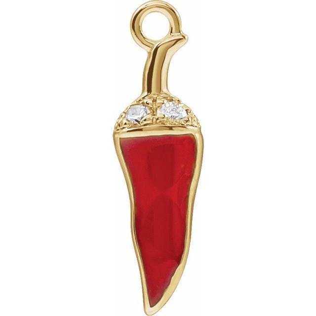 14K Yellow Diamond Red Enamel Chili Dangle
