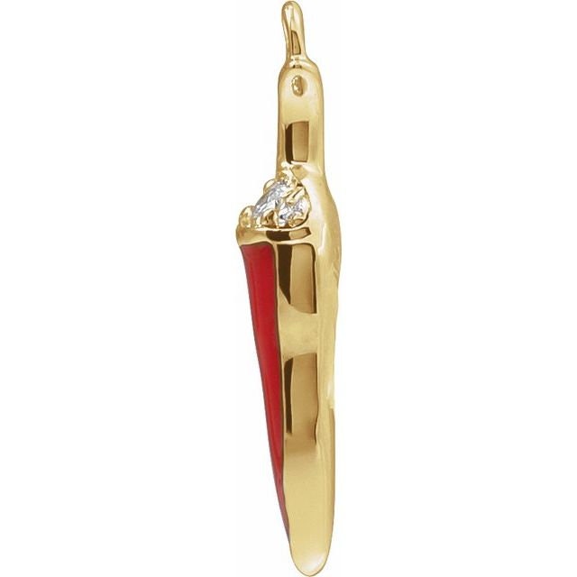14K Yellow Diamond Red Enamel Chili Dangle