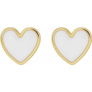 14K Yellow Enameled Heart Earrings