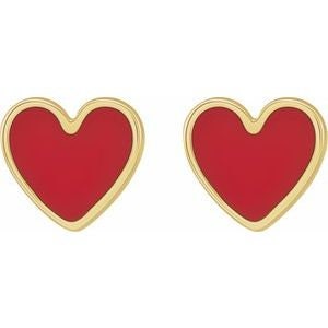 14K Yellow Enameled Heart Earrings