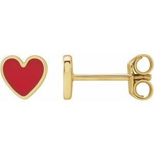 14K Yellow Enameled Heart Earrings