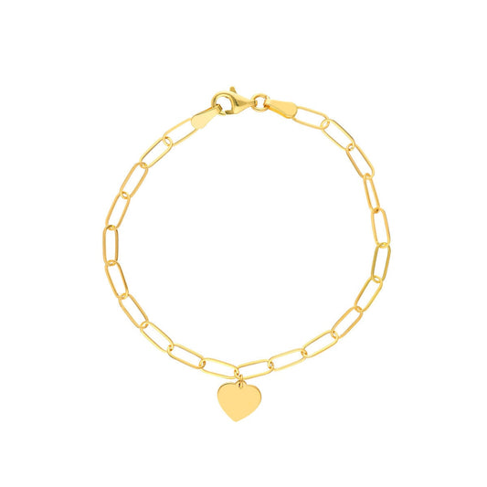 14K Heart Charm Paper Clip Bracelet