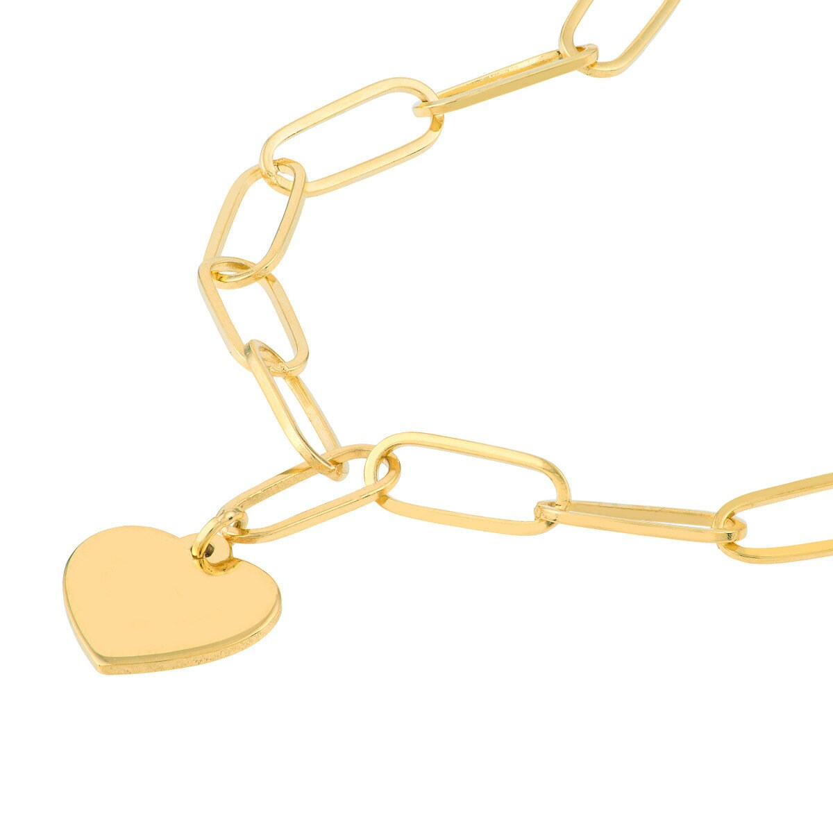 14K Heart Charm Paper Clip Bracelet