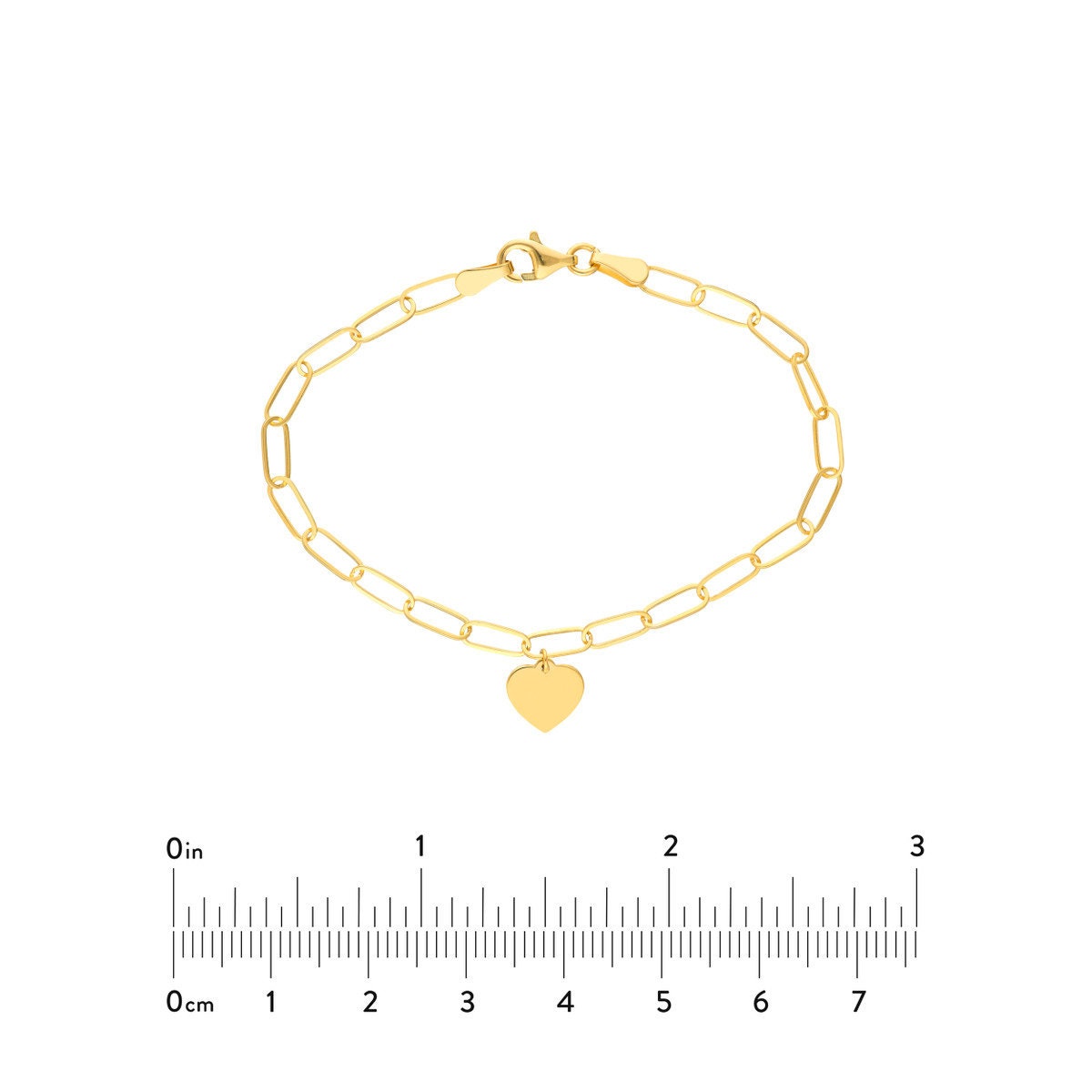 14K Heart Charm Paper Clip Bracelet