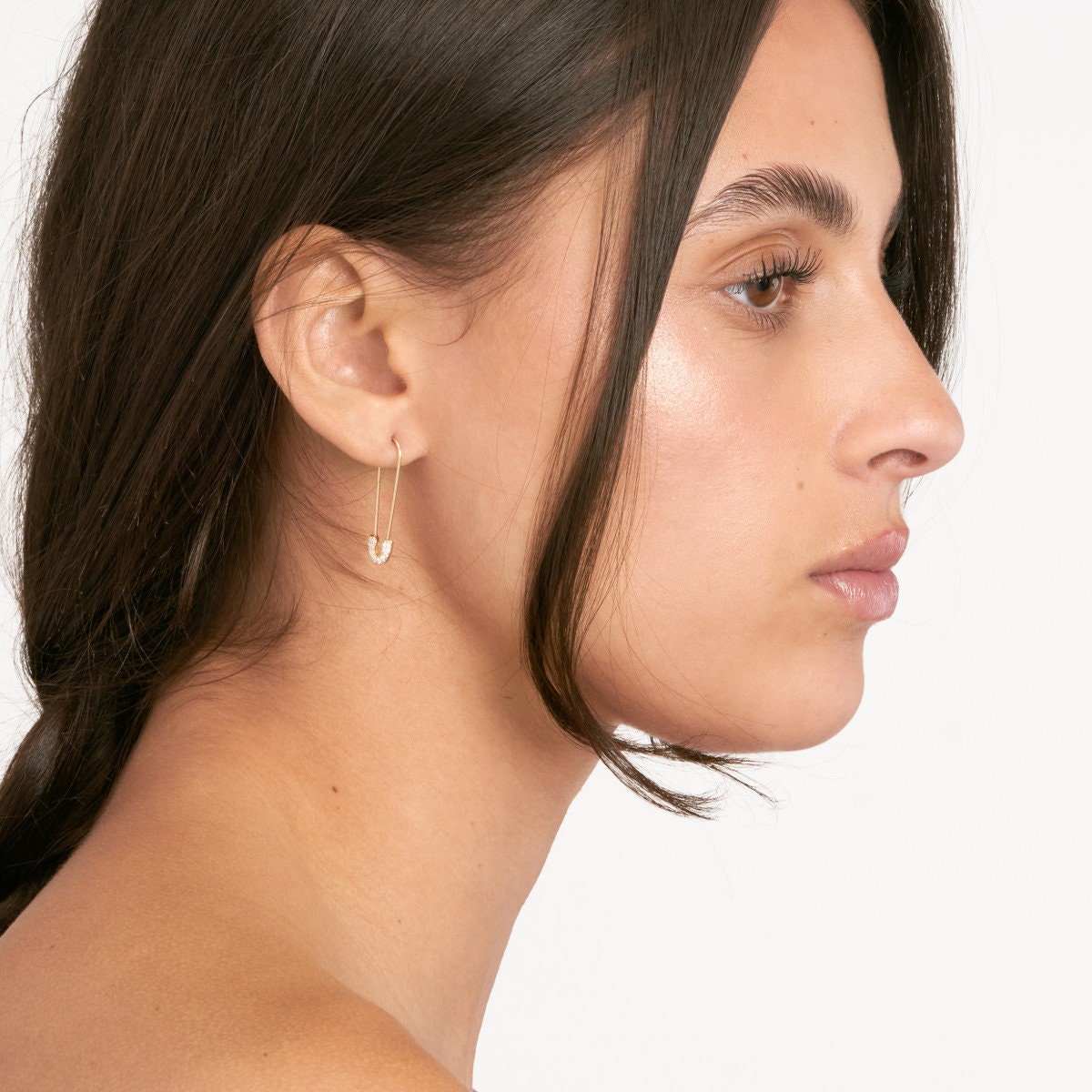 14k Diamond Safety Pin Earrings