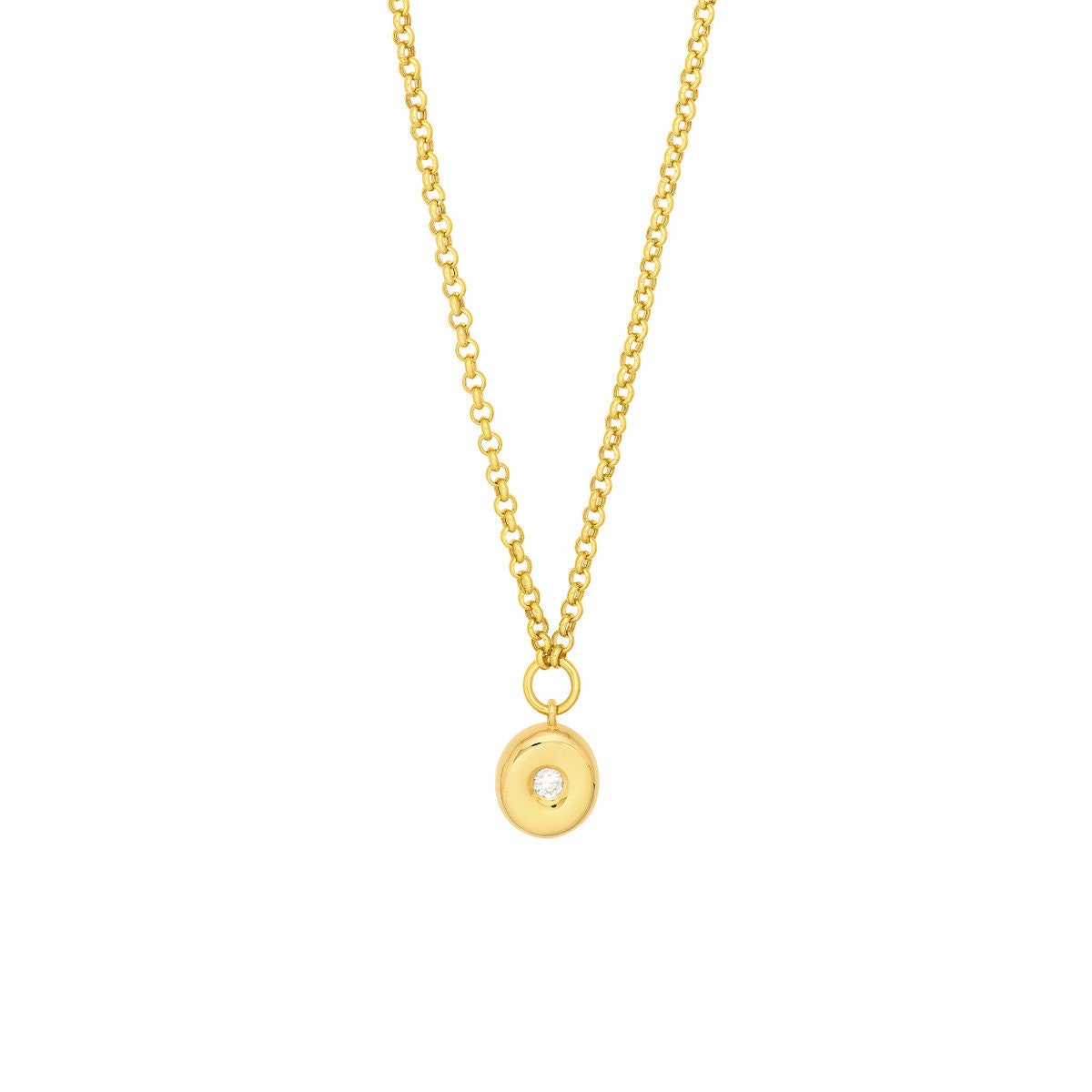 14k Diamond Puff Charm Rolo Necklace