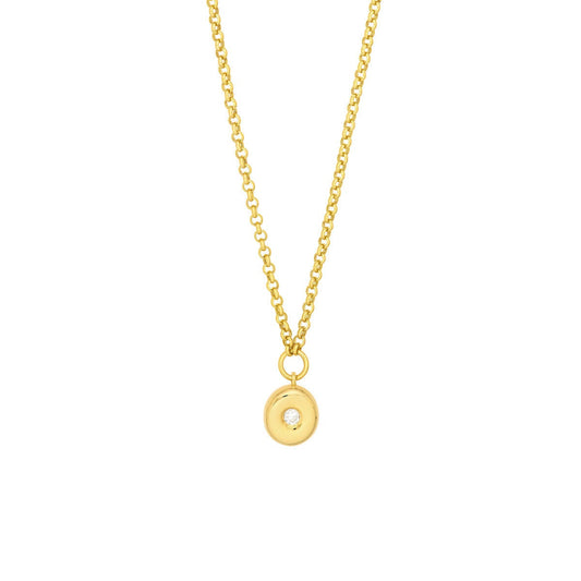 14k Diamond Puff Charm Rolo Necklace