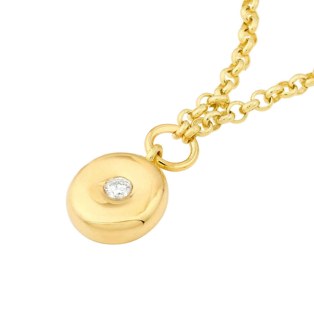 14k Diamond Puff Charm Rolo Necklace