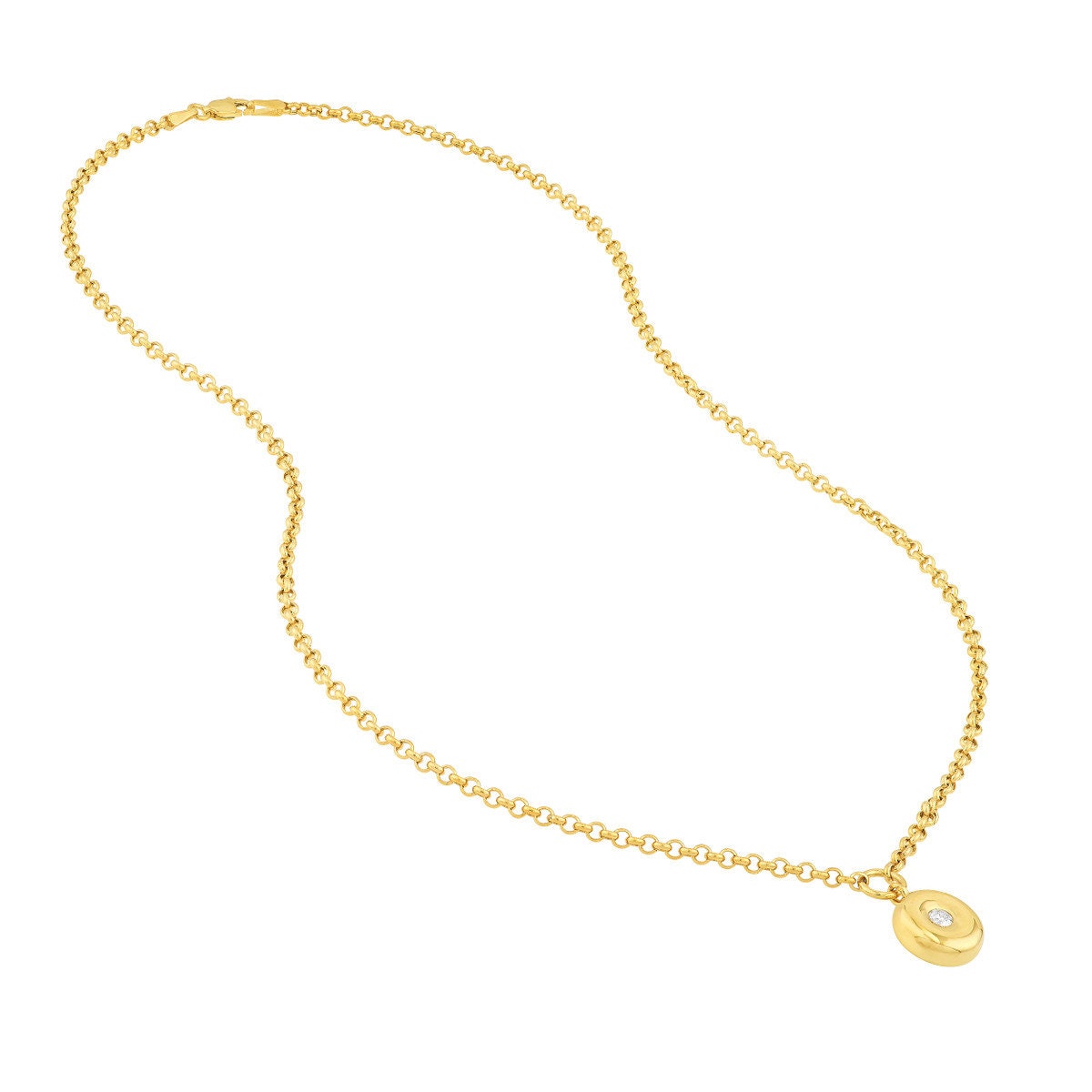 14k Diamond Puff Charm Rolo Necklace