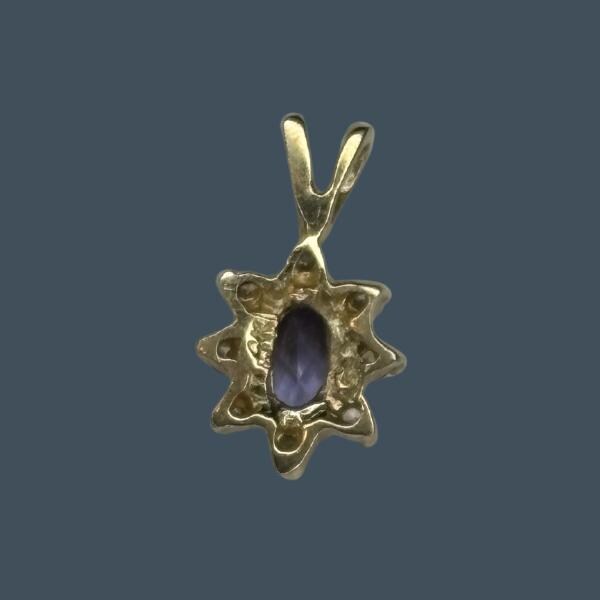 14k Yellow Gold Diamond and Tanzanite Pendant