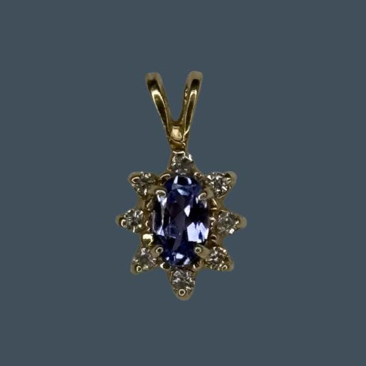 14k Yellow Gold Diamond and Tanzanite Pendant