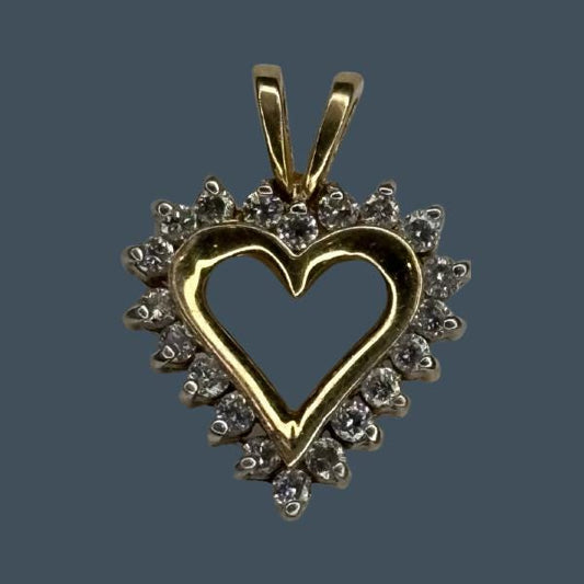 14K Yellow Gold Diamond Heart Pendant