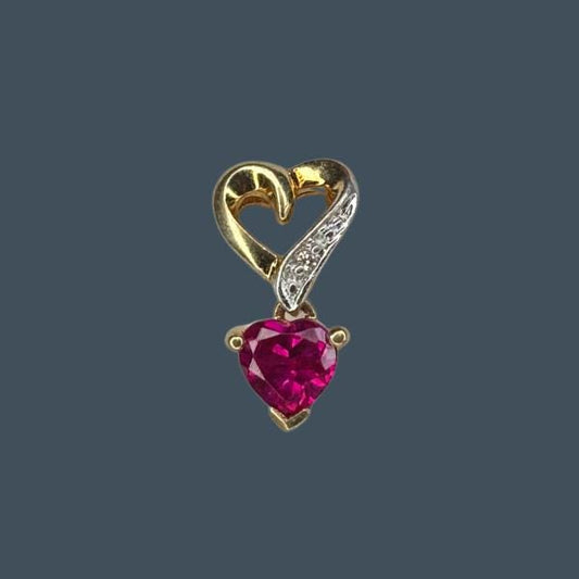 14k Heart Diamond and Ruby Dangle Stud Earring
