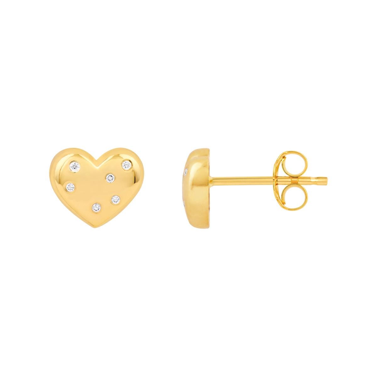 14k Diamond Puffy Heart Stud Earrings