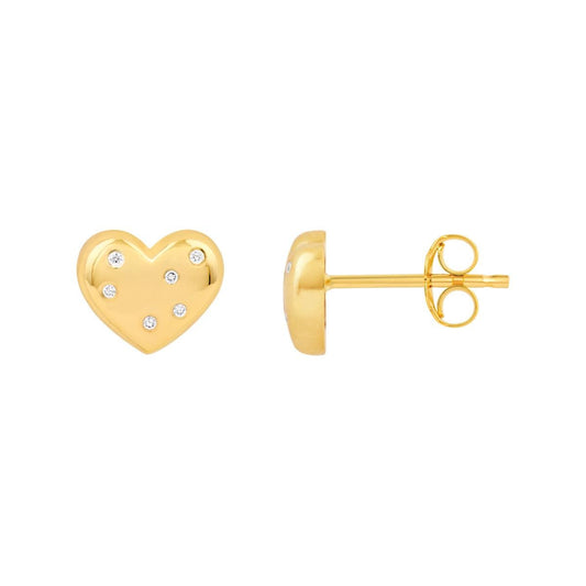 14k Diamond Puffy Heart Stud Earrings